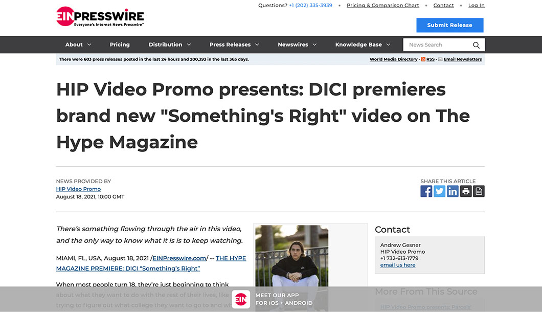 HIP Video Promo presents: DICI premieres brand new Somethings Right video on The Hype Magazine